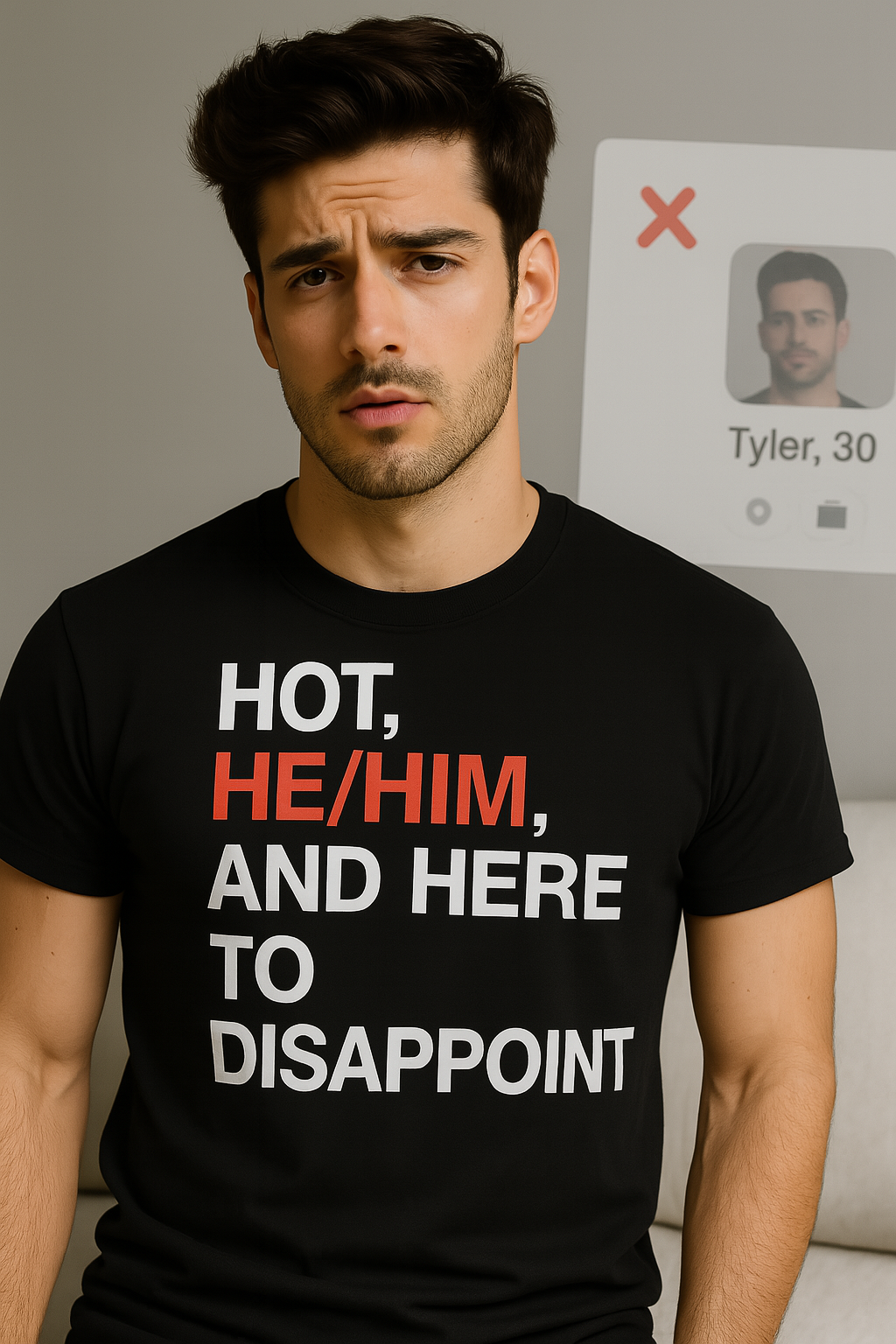 "Hot, He/Him, and Here To Disappoint"